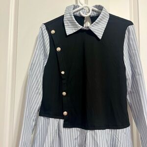 SHEIN Black and Blue Striped Button Down Shirt